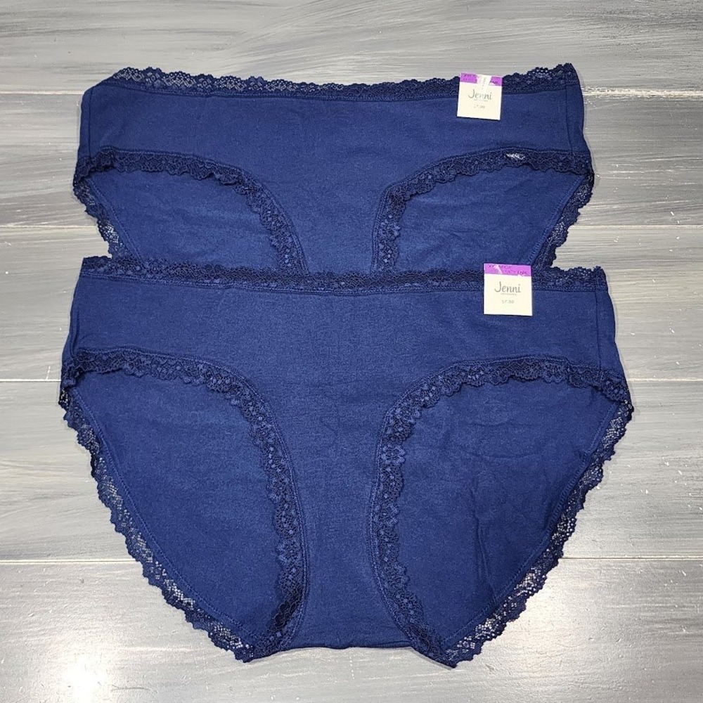 Jenni Intimates Hipster Panties Underwear Navy Blue Lace‎ Trim XX Large